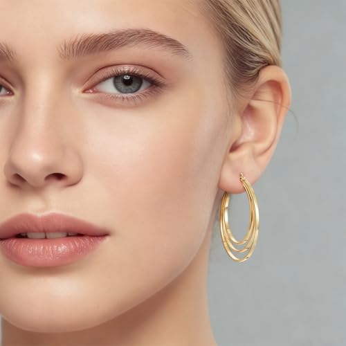 Parmuz 925 Sterling Silver Earrings Hoops for Women Ladies Simple Lightweight Twisted Medium Hoop Earrings With Cubic Zirconia Hypoallergenic Jewelry for Her - color: Gold 4