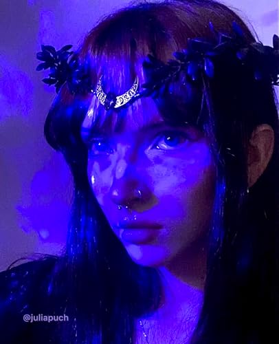 MOSTORY Black Moon Flower Crown - Handmade Gothic Elf Headpiece Woodland Dark Floral Headband Fairy Circlet for Renaissance Halloween Goth Wedding Party Cosplay Photo Shoot - color: Black
