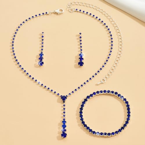 MIFYNN Rhinestone Wedding Set for Women Sparkle Crystal Earrings Necklace Bracelet Jewelry Set Wedding Party Prom Jewelry Set for Brides Bridesmaid - color: Blue