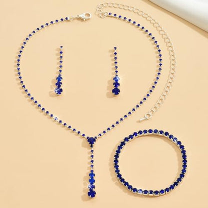 MIFYNN Rhinestone Wedding Set for Women Sparkle Crystal Earrings Necklace Bracelet Jewelry Set Wedding Party Prom Jewelry Set for Brides Bridesmaid - color: Blue