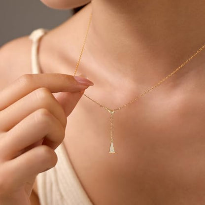 925 Sterling Silver Lariat Necklace for Women | Long 14K Gold Plated Y-Shaped Pearl Necklace CZ Crystal Ball Sparkle Necklace for Mother Daughter Bride Wedding Jewelry - color: Style 2-Gold
