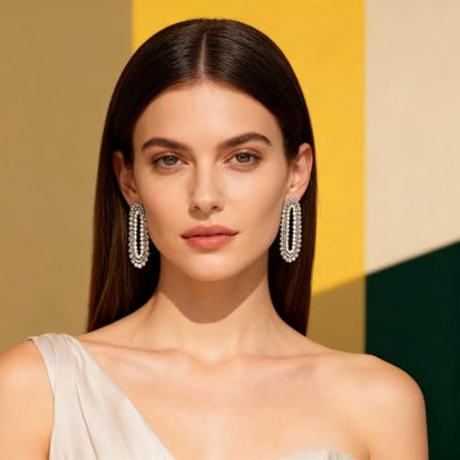 Fringe Dangling Tassel Earrings for Women, Handcrafted Chandelier Long Bohemian Beaded Cubic Zirconia Crystal Imitation Pearls Inlay Statement Boho Chain Hook Earrings for Wedding Party - color: Colorful Clear crystal