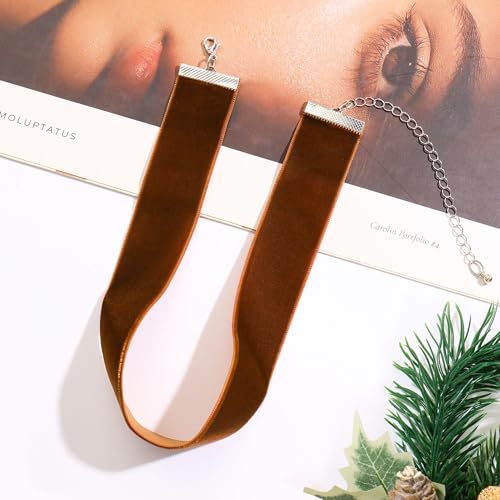 Velvet Choker Necklace for Women Goth Halloween Y2K Ribbon Collar Set - color: 2.54cm-12pcs-brown