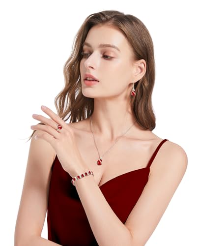 GZWHD Jewelry Set for Women CZ Earrings Necklace Ring Bracelet Set Prom Party Wedding Jewelry Gift for Mother Friend Wife - color: A-Ruby