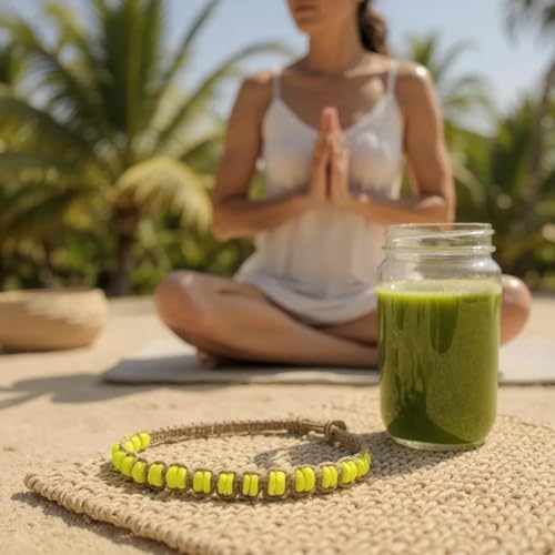 BlueRica Hemp Anklet with Puka Shell Beads - style: Neon Yellow