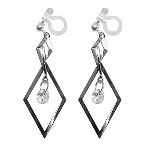 Drop Cubic Zirconia Invisible Clip On Earrings for Women Not Pierced Gold Teardrop Sqaure CZ Crystal Dangle Gold Silver Comfortable Clip On Earrings Bridal Wedding Prom - color: Diamond Silver