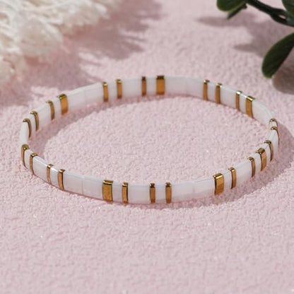 Candy Colorful Tila Flat Beads Bracelets for Women Trendy Unique Friendship Handmade Stackable Christmas Jewelry Gifts - color: white