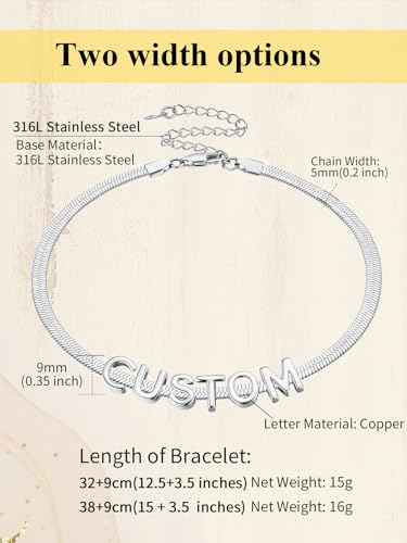 ChainsHouse Flat Snake Chain Herringbone Choker Necklace for Women, Stainless Steel/Rose Gold/18K Gold Plated Dainty Adjustable Simple Short Layered Necklaces, 12"/15"/18" with 3.5" Extender - color: c. stainless-5mm-custom