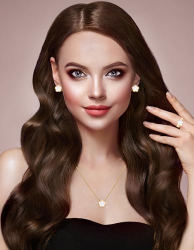 Gold Plated Stainless Steel Four Leaf Clover Necklace Earrings And Ring Jewelry Set for Women