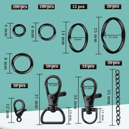 Teenitor 524PCS Keychain Making Kit, Keychain Craft Supplies Key Chain Clips, Lanyard Snap Hooks， Key Rings and Jump Rings for Keychain Making Supplies Jewelry Lanyard Making, Keychain Kit Black - color: Black