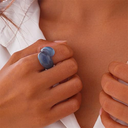 Chunky Resin Twist Stackable Ring for Women,Boho Cute Multicolor Thick Acrylic Statement Ring Trendy Aesthetic Y2k Colorful Knuckle Finger Jewelry - color: Blue