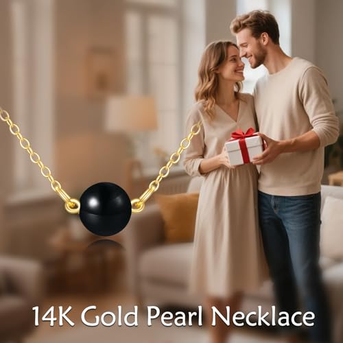 KECHO 14K Real Gold Beads Pendant Necklace Solid Yellow Gold Jewelry Anniversary Birthday Gifts for Women - color: Black Onyx 1