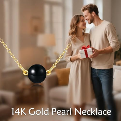 KECHO 14K Real Gold Beads Pendant Necklace Solid Yellow Gold Jewelry Anniversary Birthday Gifts for Women - color: Black Onyx 1