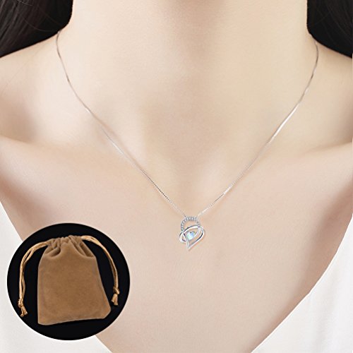 VOLUKA Created Opal/Amethyst/Mystic Topaz Pendant Necklace for Women,18K White/Rose Gold Plated Chain Wedding Engagement Jewelry Gift - color: E-Knot heart necklace-white gold plated