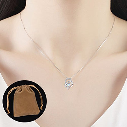 VOLUKA Created Opal/Amethyst/Mystic Topaz Pendant Necklace for Women,18K White/Rose Gold Plated Chain Wedding Engagement Jewelry Gift - color: E-Knot heart necklace-white gold plated