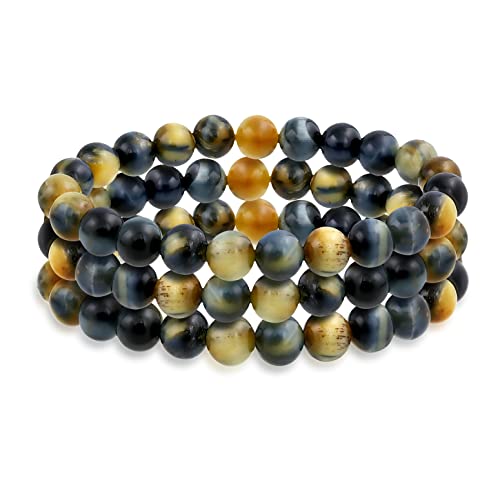 Bling Jewelry Genuine 8MM Gemstone Ball Bead Stretch Bracelet Stackable (3 Set) - color: Mixed Tigers Eye
