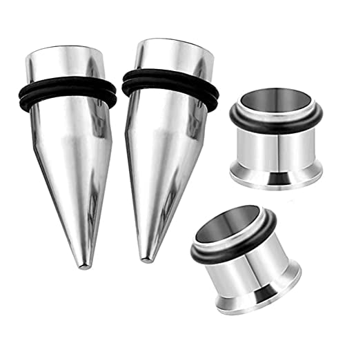 HEKEUOR 4 Piece 316l Steel Tapers and Tunnels Ear Stretching Kit Gauges Gauging Plugs Choose 1g 7/16 1/2 9/16 00g-14g - style: 15MM Silver
