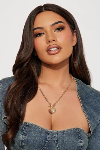 18k Gold Plated Chain Link Necklace for Women, Baroque Pearl/Compass Pendant Necklace - color: CZ Heart