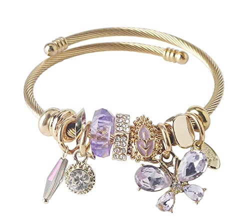 DS Charm Bracelets for girls,exquisite cute cartoon gold friendship bracelets Stainless Steel Bangle with birthday Gift box, Adjustable girls jewelry Suitable for holiday gifts - style: Gold-butterfly