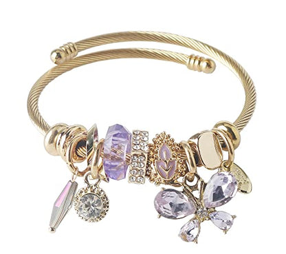 DS Charm Bracelets for girls,exquisite cute cartoon gold friendship bracelets Stainless Steel Bangle with birthday Gift box, Adjustable girls jewelry Suitable for holiday gifts - style: Gold-butterfly