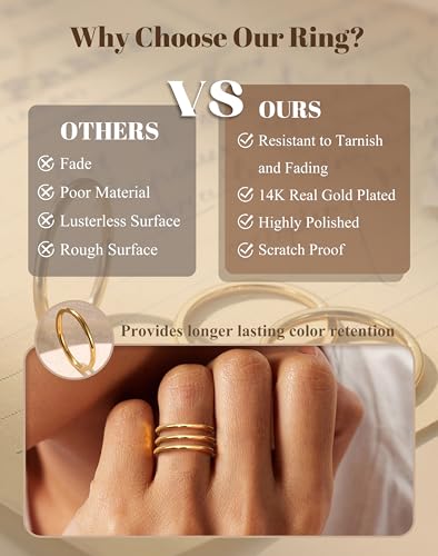 LOYALLOOK 1.5mm Silver Rings for Women Non Tarnish Stainless Steel Rings | Thin Stackable Band Rings Plain Knuckle Rings Thumb Pinky Midi Stacking Rings - color: Gold Tone