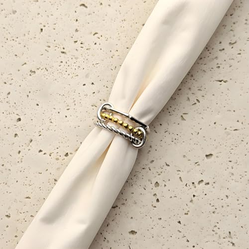 Stackable Rings for Women Non Tarnish Gold Silver Mixed Metal Wedding Band Set Gold Plated Stainless Steel with Cubic Zirconia Dainty Statement Thumb Ring Gift for Christmas Birthday Anniversary Jewelry - style: Silver Triple Band Ring