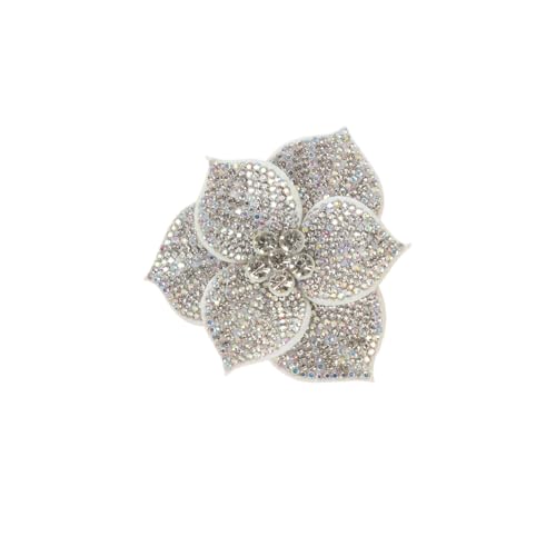 Rhinestone Flower Brooches Pins for Women Floral hair clips Elegant Crystal Lapel Pin Brooches for Dress Suit Hat Bag Brooche Pins for Clothes Accessories Christmas Parties Brooch Pin 2.75" - color: Silver