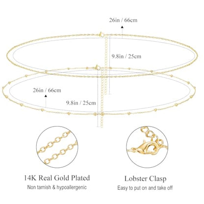 Yowivon Waist Chain for Women, 14K Gold Plated Body Chain, Dainty Cuban Layered Belly Beads Chains, Waterproof Adjustable Sexy Bikini Beach Jewelry Accessories Daily Belts Gifts - style: 2Pcs-Twisted & Bead