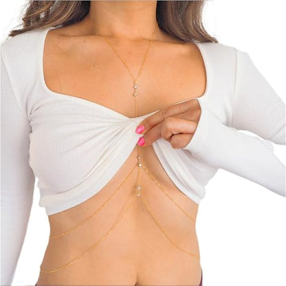 Body Chain Jewelry for Women Rhinestone Back Chain Necklace for Backless Dress Backdrop Chain Necklaces for Women - color: Rhinestone Body Chain