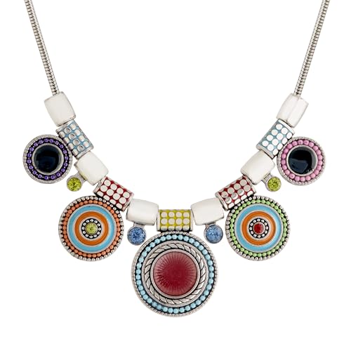 MINACHI Vintage Bohemia Ethnic Colorful Silver-toned Charm Pendant Choker Necklace, Long Silver-toned Chain Necklace for Women - style: Necklace SL13-015