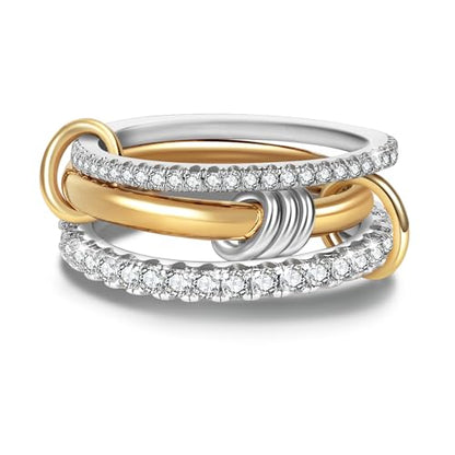 COOSLIM Gold Stackable Rings for Women Non Tarnish, Dainty Stackable 18k Gold Plated Interlocking Ring Stack Set CZ Cubic Zirconia Rings, Gold Knuckle Women Rings Set - color: Gold sliver -2, size: 6