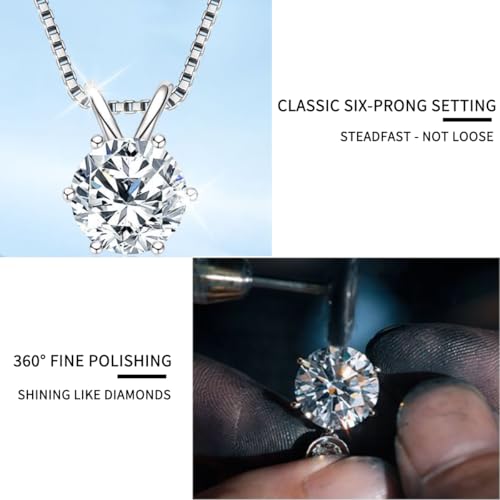 1Ct Cubic Zirconia Necklaces for Women Dainty Solitaire Simulated Diamond White Gold Pendant,Silver Clavicle Choker Adjustable Box Chain,Luxury Trendy Jewelry for Anniversary Her Mom Wife Gifts - color: White gold