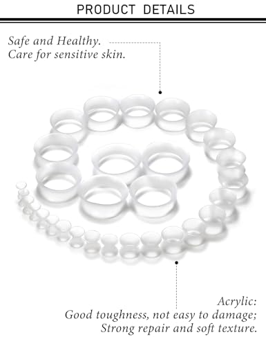 10G-25mm Thin & Thick Silicone Ear Gauges Tunnels Stretching Kit Double Flared Rubber Gauges Tunnels Plugs Flexible Soft Tunnels Earrings Gauge Kit for Women Men - color: Clear 10G-25mm