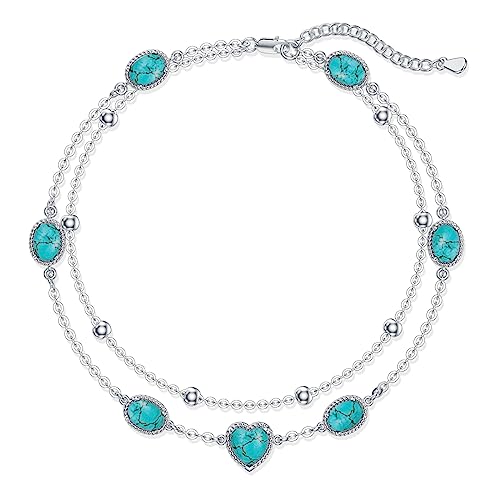 Gemstone Anklet for Women 925 Sterling Silver Gemstone Adjustable Layered Foot Bracelet Jewelry Gifts for Mother Wife