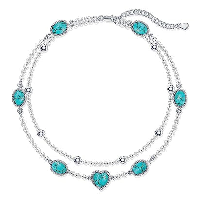 Gemstone Anklet for Women 925 Sterling Silver Gemstone Adjustable Layered Foot Bracelet Jewelry Gifts for Mother Wife