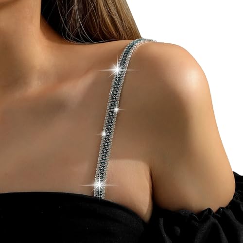 1Pair Silver Rhinestone Bra Straps,Multi-layered Rhinestones Bra Shoulder Chain,Crystal Lingerie Straps Jewelry,Wedding Bridal Rhinestone Underwear Chain for Women Dress - color: Green