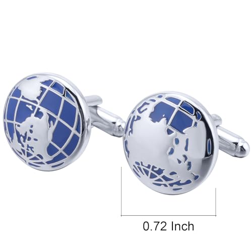 World Map Unique Cufflinks for Men Classic Round Blue Globe Earth Cufflinks in Gift Case for Wedding Business French Cuff Shirt | Mens Women Cuff Links Set Jewelry for Wedding Party Daily Office Formal Casual Wear Business Tuxedo Dress, Come with Gift Box
