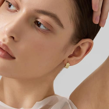18K Gold Plated Huggie Hoop Earrings for Women, 925 Sterling Silver Post, Hypoallergenic Small Earrings - color: Bezel Huggies