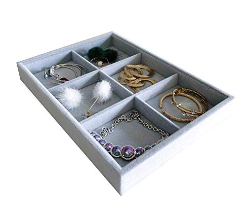 6-Grid Stackable Premium Quality Grey Velvet Jewelry Organizer Multi Function Rearrangeable Divider for Collectibles Jewelry Necklace Earring Ring Buttons Precious Stone Art Delicate - size: 6-Grid