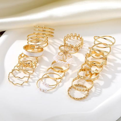 57 Pcs Gold Jewelry Set for Women,12 Pair Hoop Earrings，18 Pair Round Stud Earrings,21 Pcs Stackable Knuckle Rings,6 Pcs MultiLayer Pendant Necklaces，Fashion Accessories for women Gifts - style: Style 1