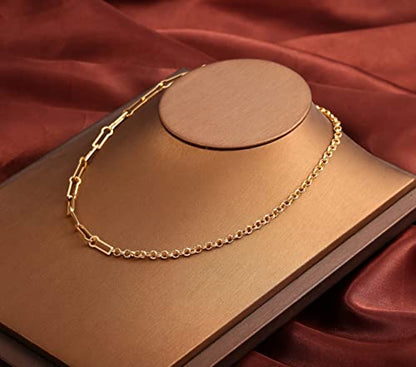Aobei Pearl 18K Gold Plated Paperclip Chain Choker Satellite Chain Freshwater Cultured Biwa Pearl Pendant Necklace Dainty Turquoise Jewelry for Women - color: The Golden Asymmetric Chain