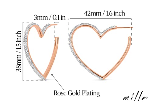 MILLA Heart Hoop Earrings, Silver & Gold Heart Earrings For Women | These Glimmering Heart Hoops are Available in Gold, Rose Gold or Silver Plated Heart Shaped Earrings - color: Rose Gold Plated