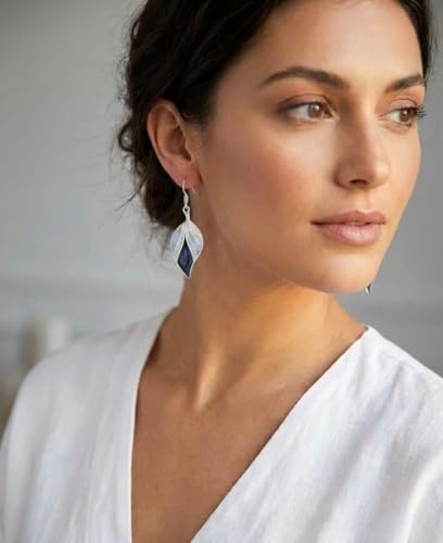 Leaf Dangle Earrings for Women, Boho Tropical Dangling Jewelry, Summer Earring Accessory, Birthday Gift for Her - color: Blue