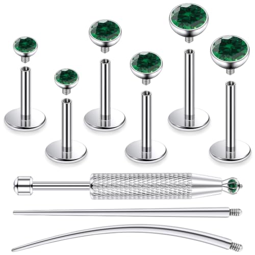 Jenxnjsjo F136 Titanium 20/18/16g Earrings Nose Lip Rings Studs Labret Medusa Tragus Helix Conch Cartilage Piercing Jewelry for Women - color: Green, size: 16g