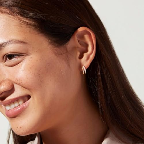 Dainty Gold Huggie Hoop Earrings for Women - 18K Gold Plated Cubic Zirconia Lightweight Mini Double Hoops Earrings for Everyday Wear - style: Double Hoop Gold