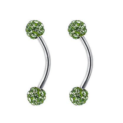 ZS 16 Gauge Eyebrow Rings Curved Barbell 4mm Crystal Ball Belly Button & Nipple Rings - color: Green 2pcs