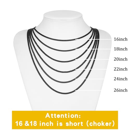 sovesi 3.5/5mm Cuban Link Chain Necklace for Men, Silver Tone/Black/14K Gold Plated Stainless Steel Necklace Chain, Mens Chain 16-28 Inch Jewelry Gift - size: 26 inches, style: Black 3.5mm