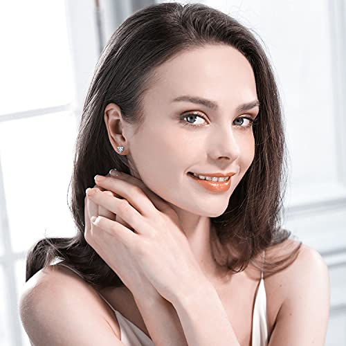 CZ Stud Earrings Set 4 Pairs, Multiple Shapes - Round Heart Princess Cut Oval Clear Cubic Zirconias, White Gold/Rose Gold/Gold - color: White Gold