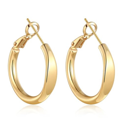 sovesi Flat Edge Chunky Hoop Earrings for Women 14k Gold Plated, 5mm Thick Hoops, Lightweight Hypoallergenic Hoop Earrings - color: Gold 25mm