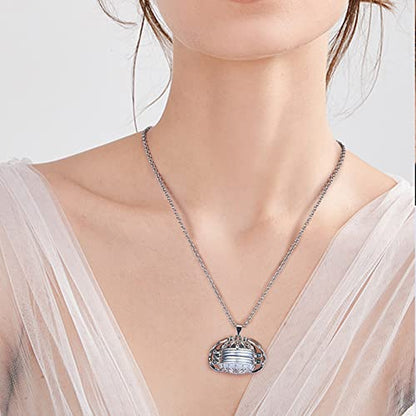 Ornaland Round Expanding Photo Locket Pendant Necklace for Women Men with Angel Wings, 4 Photo Locket Alloy Neck Decoration for Mother's, Platinum, 24.41 inch(62cm)